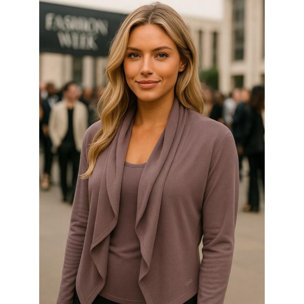 Freely Purple Open Front Cardigan Waterfall M Buttery Soft Athleisure Lounge Lux